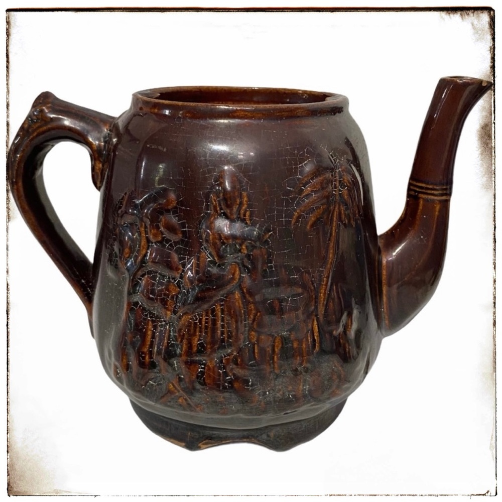 Rockingham Teapot Rebecca at the Wall 1840's Antique